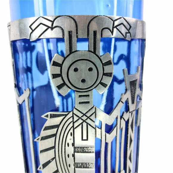 Kachina Candle Holder Cobalt Blue Glass Vase Tin Pewter Wrap Universal Pewter - Picture 7 of 14